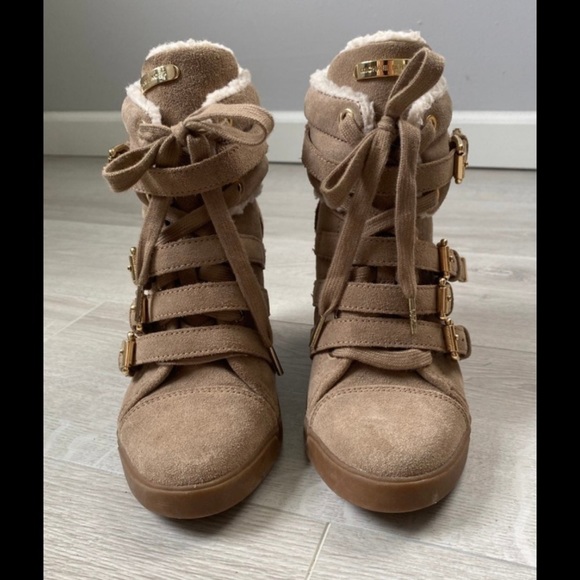 Michael Kors Lizzie Suede Wedge Sneaker Boots - Picture 1 of 8
